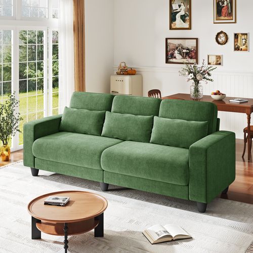 Canapé 3 Places Tissu Chenille Vert,appui-lombaire Intégré,220x81x88cm