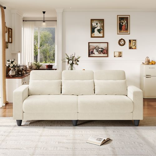 Canapé 3 Places Tissu Chenille Beige,appui-lombaire Intégré,220x81x88cm