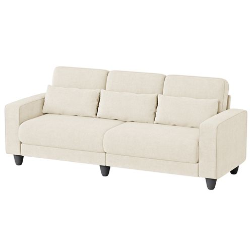 Canapé 3 Places Tissu Chenille Beige,appui-lombaire Intégré,220x81x88cm