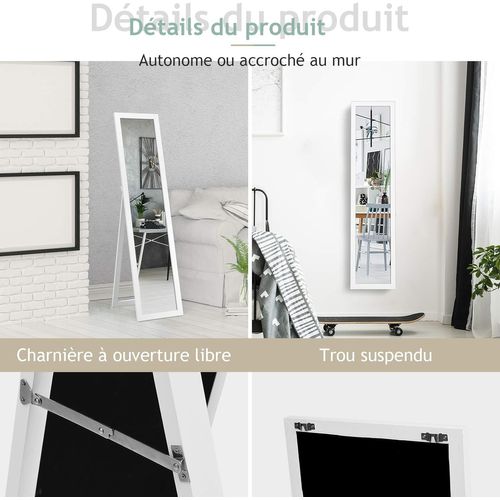 Miroir Pleine Longueur Sur Pied, Grand Miroir Avec Cadre En Mdf 155 Cm X 37 Cm