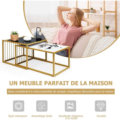 Lot De 2 Tables Basses Gigognes Scandinave Moderne Surface En Marbre Artificiel Réaliste