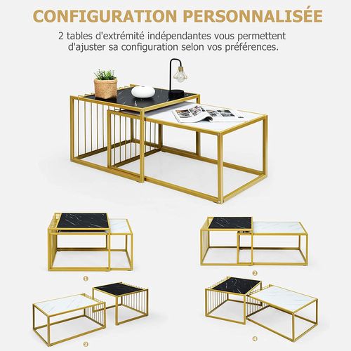 Lot De 2 Tables Basses Gigognes Scandinave Moderne Surface En Marbre Artificiel Réaliste