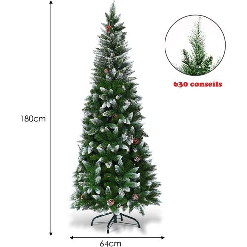 Arbre De Noël Artificiel 180 Cm Aiguilles En Pvc Avec Neige,630 Branches Support Métallique Pour Mai