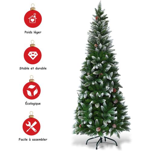 Arbre De Noël Artificiel 180 Cm Aiguilles En Pvc Avec Neige,630 Branches Support Métallique Pour Mai