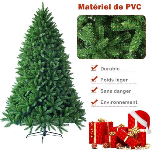 Sapin De Noël Artificiel 180 Cm, 1250 Branches, Matériel Pvc Arbre De Noël Avec Socle En Métal