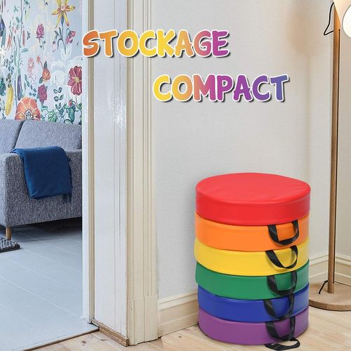 Lot De 6 Coussins De Chaise Pour Enfant Avec Poignées Coussins D'assise Rond Φ38 X 8cm Multicolores