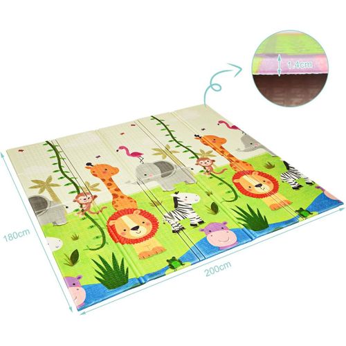 Tapis De Jeu Pour Bébé Pliable 200x180x1,4cm Avec Image Licorne Et Poney En Mousse