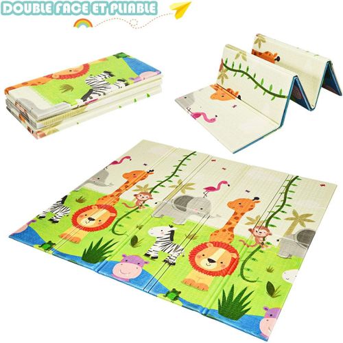 Tapis De Jeu Pour Bébé Pliable 200x180x1,4cm Avec Image Licorne Et Poney En Mousse