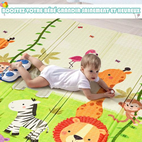 Tapis De Jeu Pour Bébé Pliable 200x180x1,4cm Avec Image Licorne Et Poney En Mousse