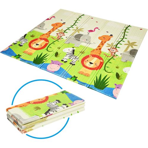 Tapis De Jeu Pour Bébé Pliable 200x180x1,4cm Avec Image Licorne Et Poney En Mousse