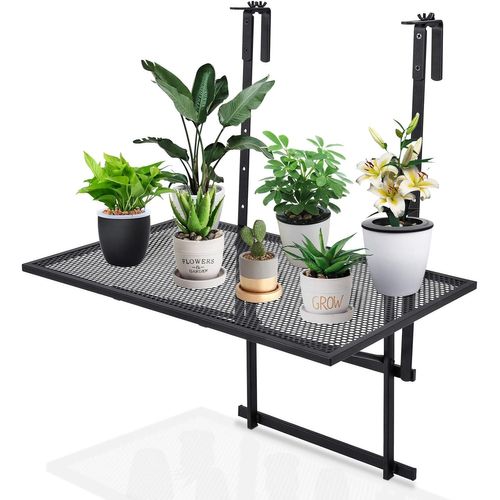 Table De Balcon Suspendue, Table De Jardin Rabattable Hauteur Réglable Sur 5 Niveaux Noir