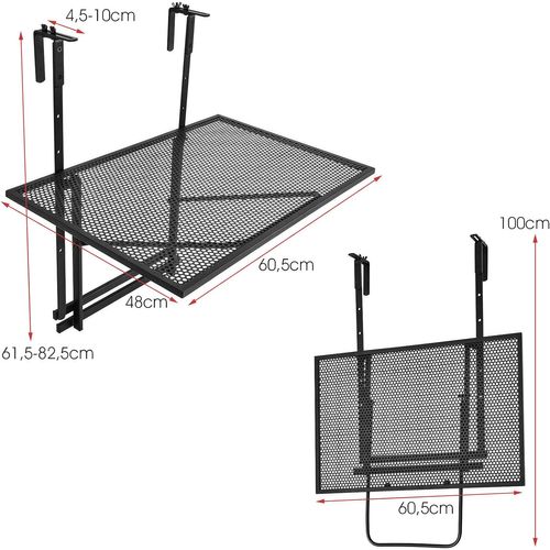 Table De Balcon Suspendue, Table De Jardin Rabattable Hauteur Réglable Sur 5 Niveaux Noir
