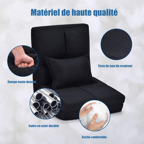 Chaise Longue Réglable Fauteuil Relax De Sol Matelas Pliant,Canapé Paresseux Avec Pouf,Noir