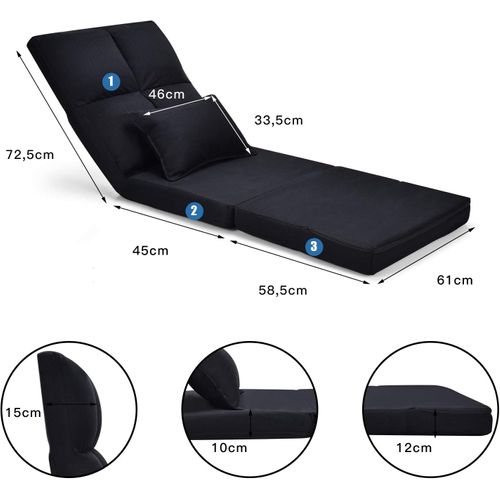 Chaise Longue Réglable Fauteuil Relax De Sol Matelas Pliant,Canapé Paresseux Avec Pouf,Noir