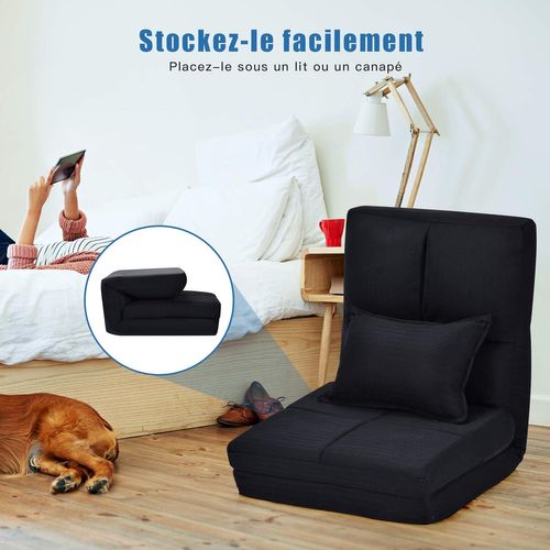 Chaise Longue Réglable Fauteuil Relax De Sol Matelas Pliant,Canapé Paresseux Avec Pouf,Noir
