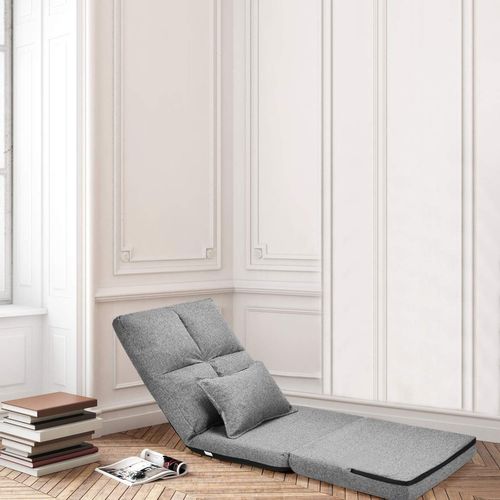 Chaise Longue Réglable Fauteuil Relax De Sol Matelas Pliant,Canapé Paresseux Avec Pouf,Gris