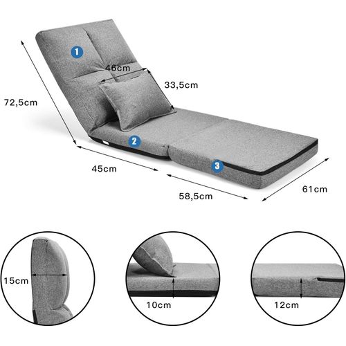 Chaise Longue Réglable Fauteuil Relax De Sol Matelas Pliant,Canapé Paresseux Avec Pouf,Gris