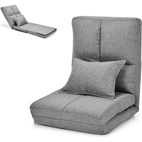 Chaise Longue Réglable Fauteuil Relax De Sol Matelas Pliant,Canapé Paresseux Avec Pouf,Gris
