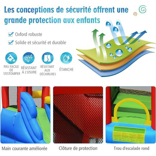 Château Gonflable 7 En 1 Avec Souffleur 450w Toboggan Aquatique Aire De Saut Mur D'escalade Kit