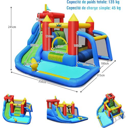 Château Gonflable 7 En 1 Avec Souffleur 450w Toboggan Aquatique Aire De Saut Mur D'escalade Kit