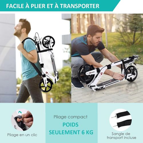 Trottinette à 2 Roues Pliable Avec Frein 3 Hauteures Aajustables Charge Max.100kg