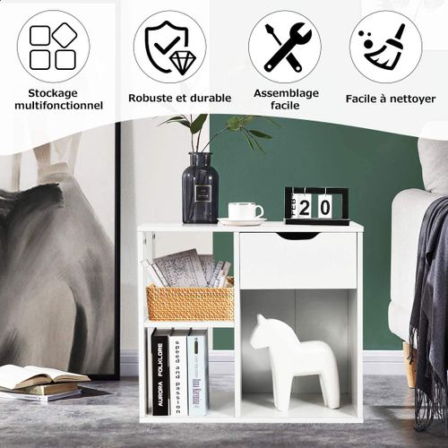 Table D'appoint à 3 Niveaux, Bout De Canapé Avec Etagère De Rangement