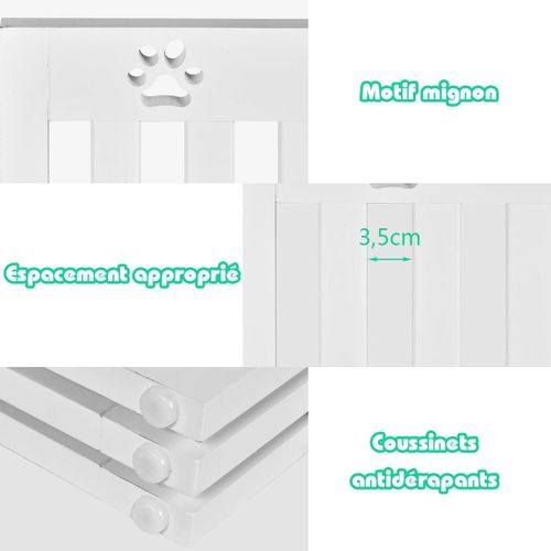 Barrière De Sécurité En Bois Pour Chiens Avec Charnières Flexibles à 360°,60cm