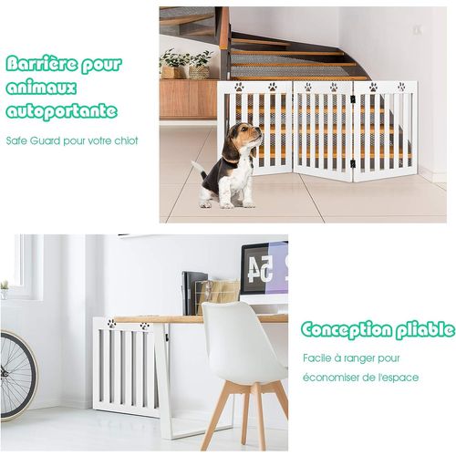 Barrière De Sécurité En Bois Pour Chiens Avec Charnières Flexibles à 360°,60cm