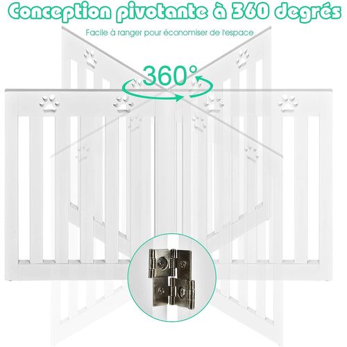 Barrière De Sécurité En Bois Pour Chiens Avec Charnières Flexibles à 360°,60cm