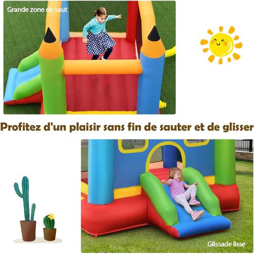 Aire De Jeux Gonflable Avec Souffleur 480w Pour Enfant Toboggan Kit De Réparation Piquet Charge 90kg
