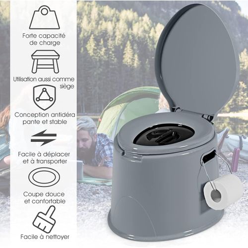 Toilette Sèche Portable Extérieure 5l Avec Seau Intérieur Et Porte-papier Amovible, Charge 200 Kg