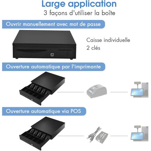 Tiroir-caisse En Métal 5 Compartiments à Monnaie 5 Compartiments à Billets 40,5 X 42 X 9cm Noir