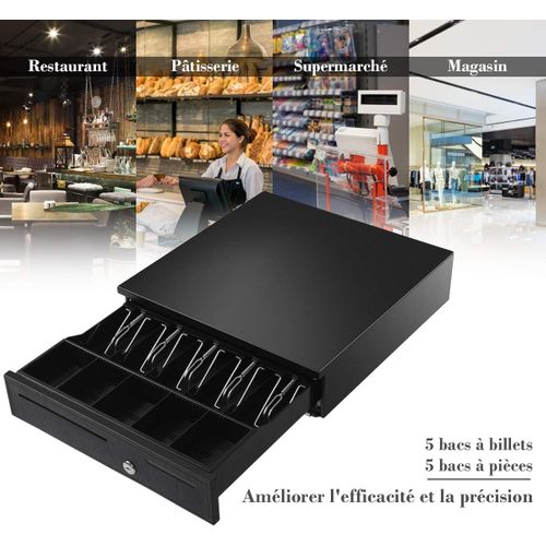 Tiroir-caisse En Métal 5 Compartiments à Monnaie 5 Compartiments à Billets 40,5 X 42 X 9cm Noir