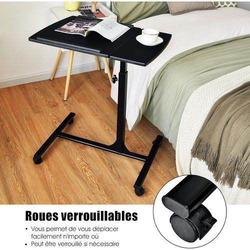 Table D’ordinateur à Roulettes Portable En Mdffer Hauteur Réglable 71-93 Cm Avec 4 Roulettes (noir)