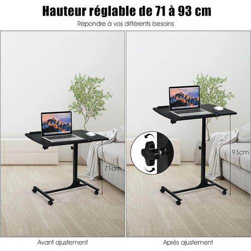 Table D’ordinateur à Roulettes Portable En Mdffer Hauteur Réglable 71-93 Cm Avec 4 Roulettes (noir)