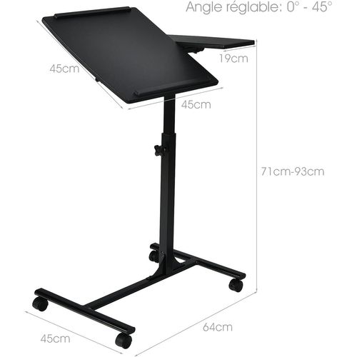 Table D’ordinateur à Roulettes Portable En Mdffer Hauteur Réglable 71-93 Cm Avec 4 Roulettes (noir)
