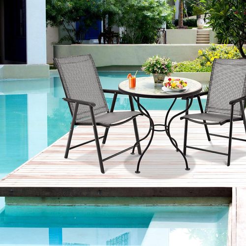 Lot De 2 Chaises De Jardin Pliantes Avec Accoudoir Dossier Haut Cadre En Métal Charge 100 Kg Pour E