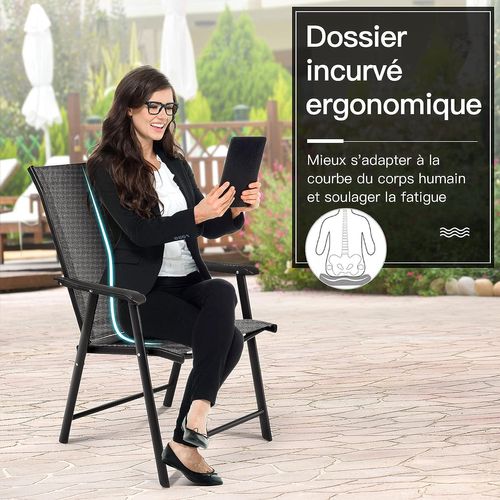 Lot De 2 Chaises De Jardin Pliantes Avec Accoudoir Dossier Haut Cadre En Métal Charge 100 Kg Pour E