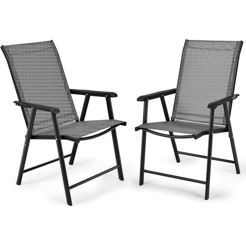 Lot De 2 Chaises De Jardin Pliantes Avec Accoudoir Dossier Haut Cadre En Métal Charge 100 Kg Pour E