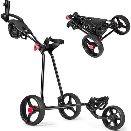Chariot De Golf à 3 Roues Pliable Avec Poignée Réglable Porte-parapluie Et Porte-tee