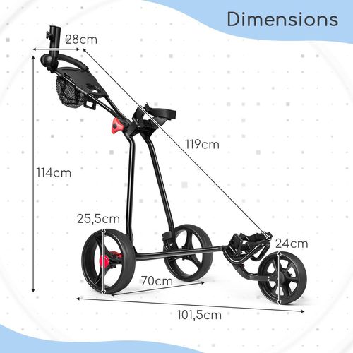 Chariot De Golf à 3 Roues Pliable Avec Poignée Réglable Porte-parapluie Et Porte-tee