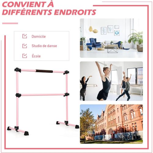 Double Barre De Danse Classique Hauteur Réglable 20-119cm Avec Eponge Base Rotative Charge Max 50kg