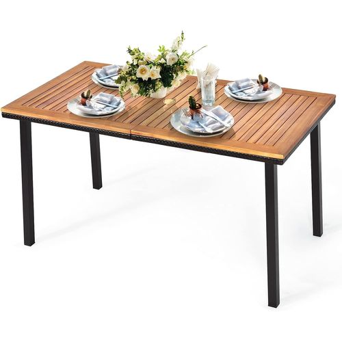 Table De Salle à Manger En Bois D’acacia, Table De Jardin Avec Trou De Parapluie,140x75x76cm