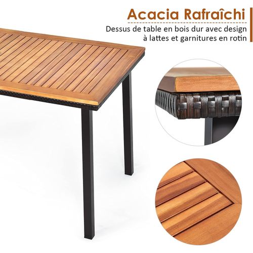 Table De Salle à Manger En Bois D’acacia, Table De Jardin Avec Trou De Parapluie,140x75x76cm