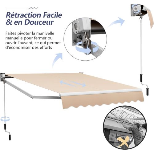 Store Banne Auvent Rétractable Manuel 295x250cm Ajustable 40°-100°pour Fenêtre Balcon Jardin Beige