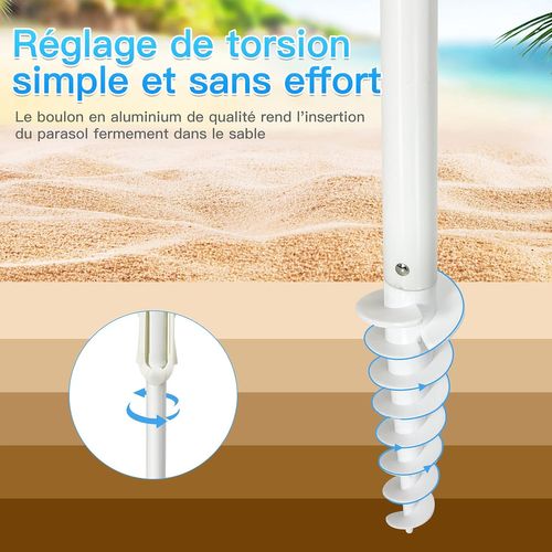 Parasol De Plage Inclinable 2,2 M Avec Porte-gobelet Et Protection Solaire Upf50+, Parasol Portable