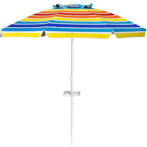 Parasol Pliable 2,2m Mécanisme Inclinable 30° Avec Porte-gobelet Fixation
