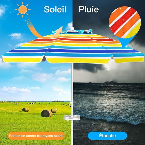 Parasol Pliable 2,2m Mécanisme Inclinable 30° Avec Porte-gobelet Fixation