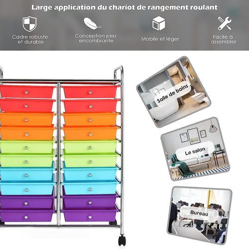 Tour De Rangement Sur Roulettes Avec 20 Tiroirs 64 X 39 X 88 Cm Chariot De Rangement