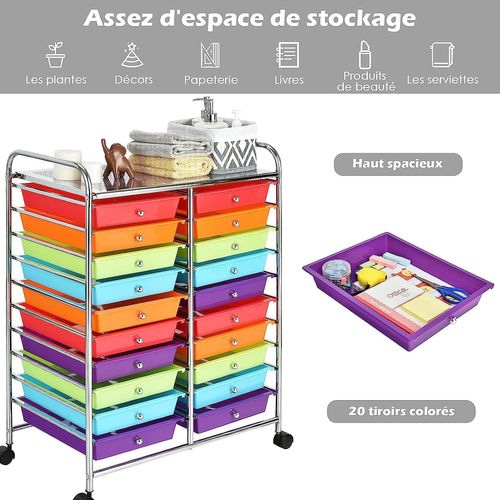 Tour De Rangement Sur Roulettes Avec 20 Tiroirs 64 X 39 X 88 Cm Chariot De Rangement
